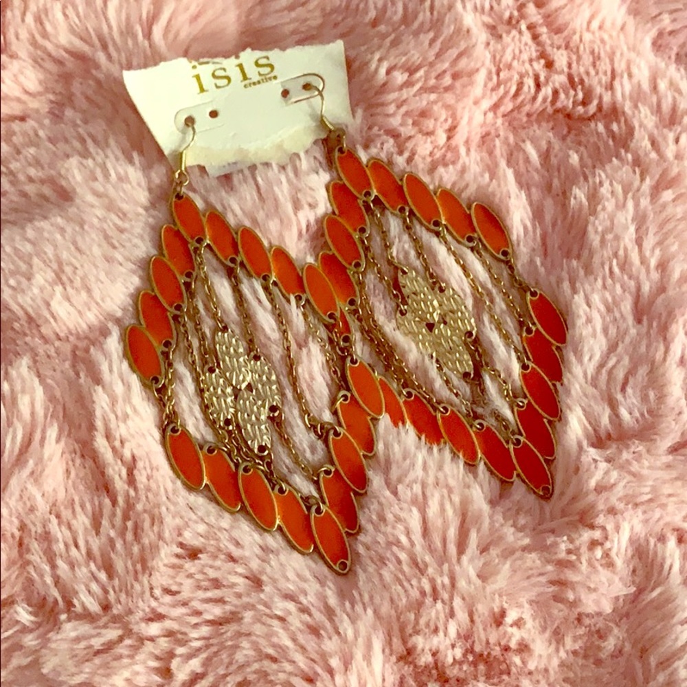 Orange and gold tone earrings